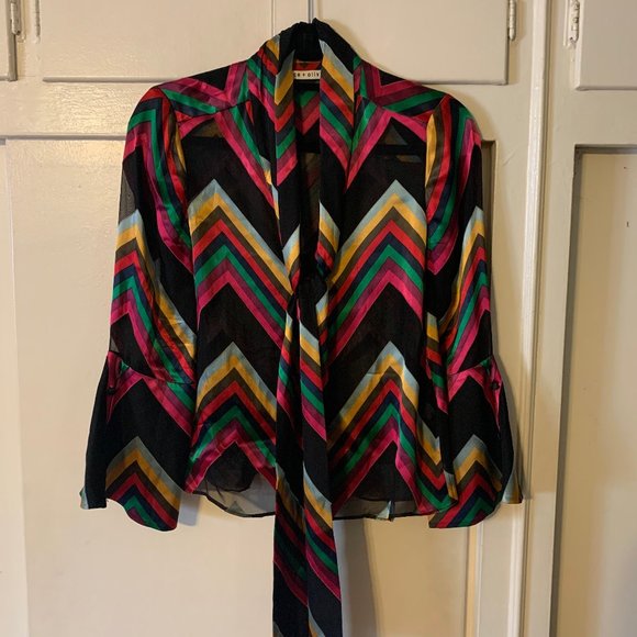 Alice + Olivia Tops - Meridith Tie Neck Bell Sleeve Blouse